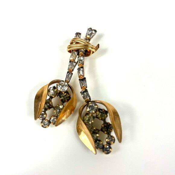 Vintage Phyllis 12K Gold-Filled Tulip Rhinestone Brooch Pin - Picture 3 of 5
